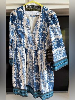 Tuckernuck Blue & White Floral V-Neck Tunic Dress NWT